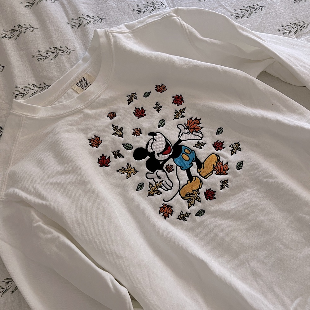 Disney fall leaves vintage embroidered Mickey sweatshirt